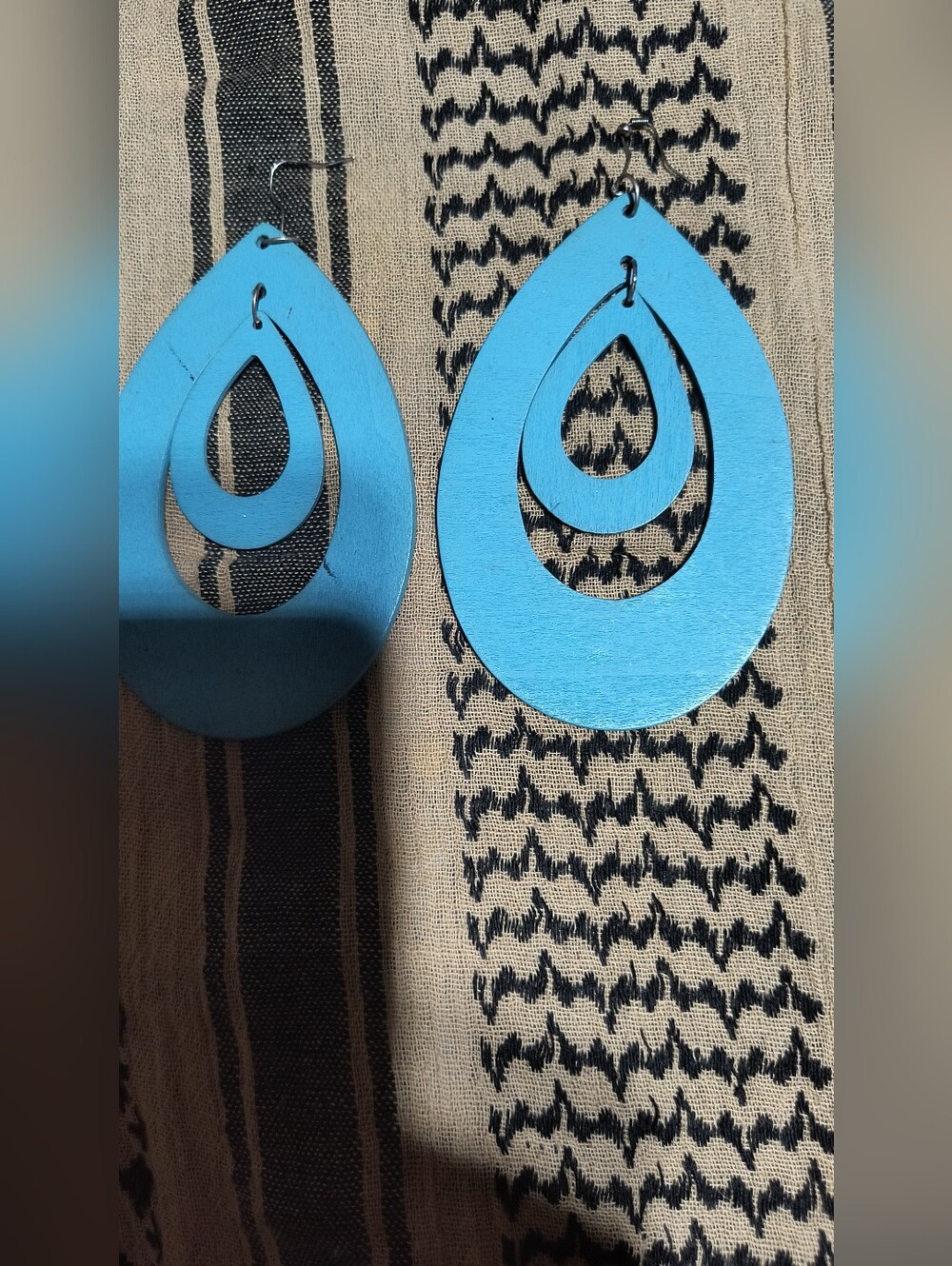 Atomic Teardrops aqua charm earrings
